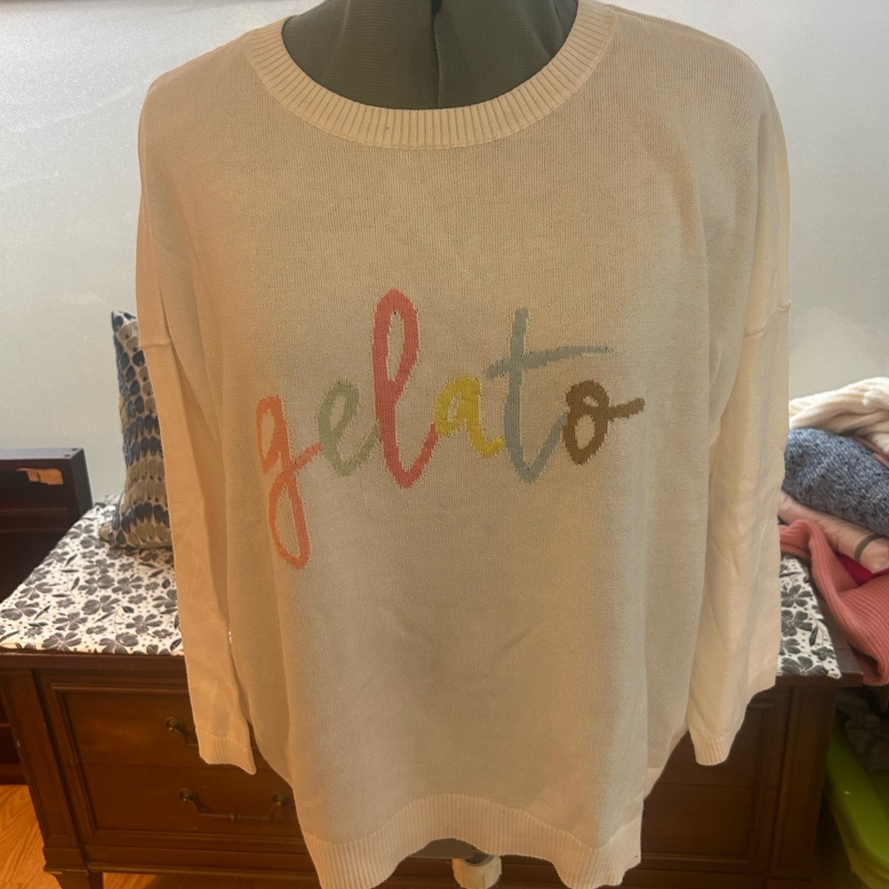 NWT LOFT Cream Sweater with Multicolor 'Gelato' Design Sz XL